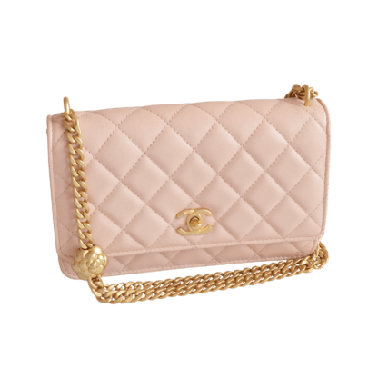 CHANEL Camellia Pearl Crush WOC Wallet On Chain Nude Second Hand Pre-Loved 21385 00