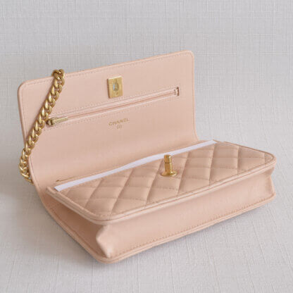 CHANEL Camellia Pearl Crush WOC Wallet On Chain Nude Second Hand Pre-Loved 21385 4