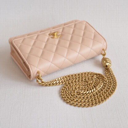CHANEL Camellia Pearl Crush WOC Wallet On Chain Nude Second Hand Pre-Loved 21385 5