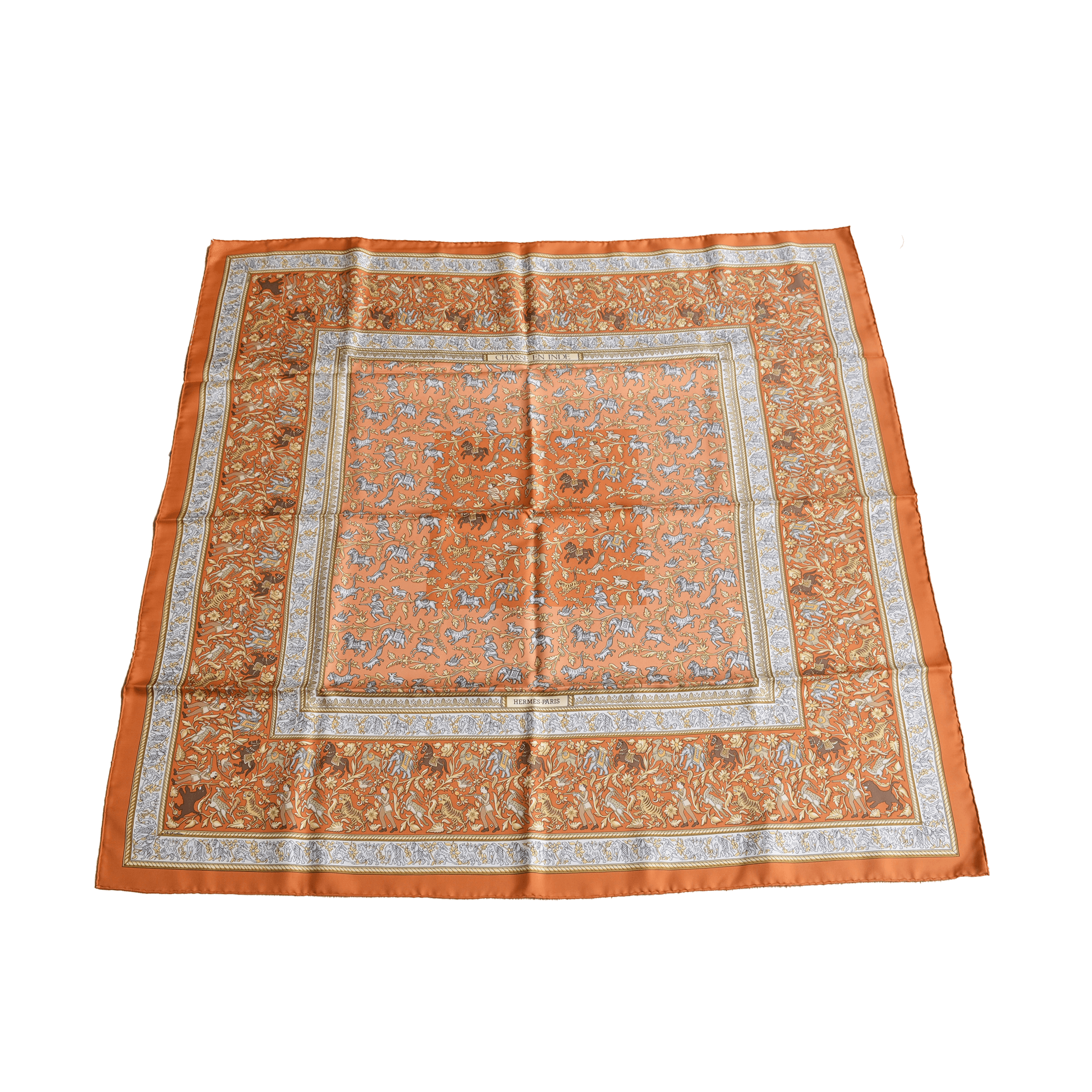 Hermès Carré Chasse En Inde Seidentuch Orange Kupfer Second Hand 22262 0