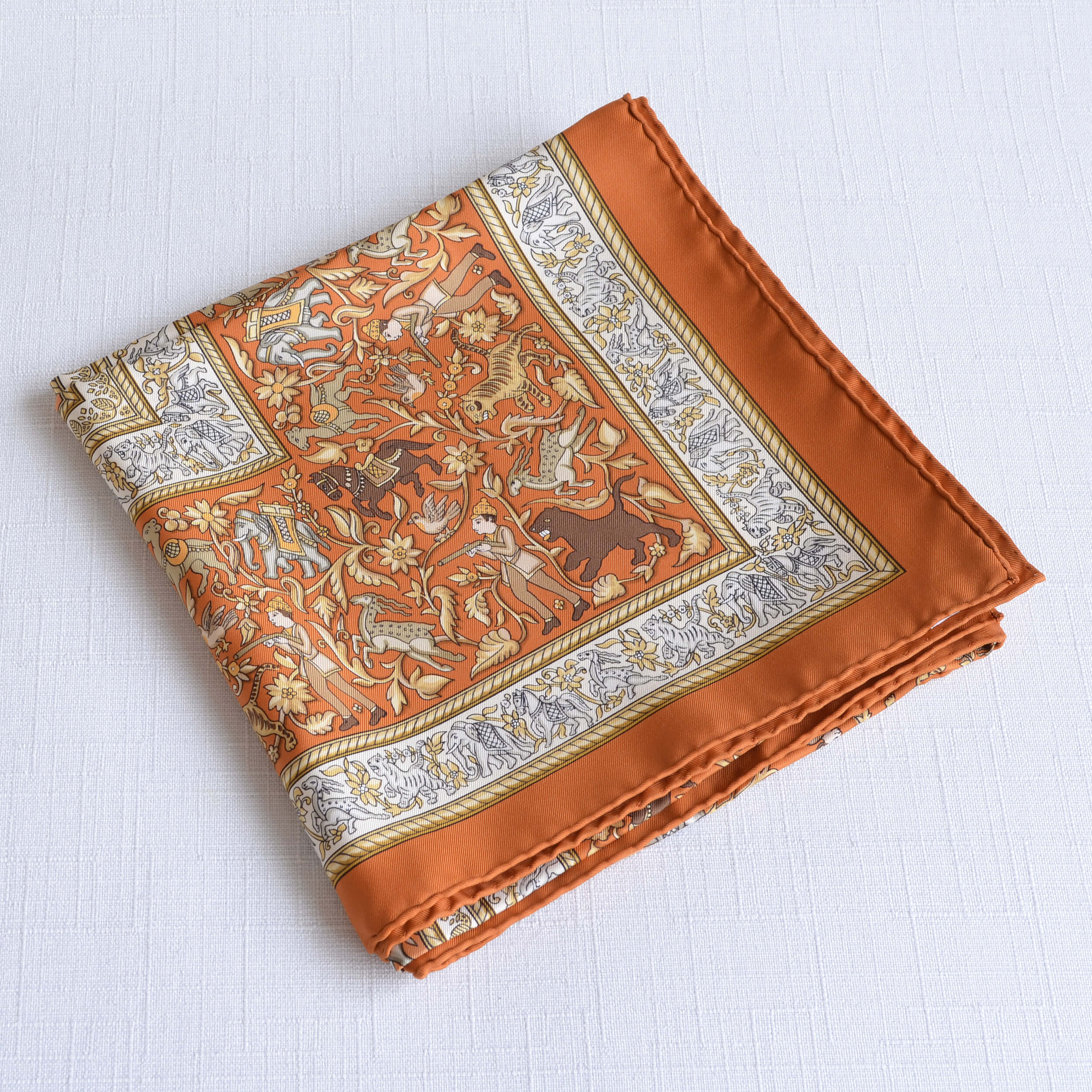 Hermès Carré Chasse En Inde Seidentuch Orange Kupfer Second Hand 22262 2