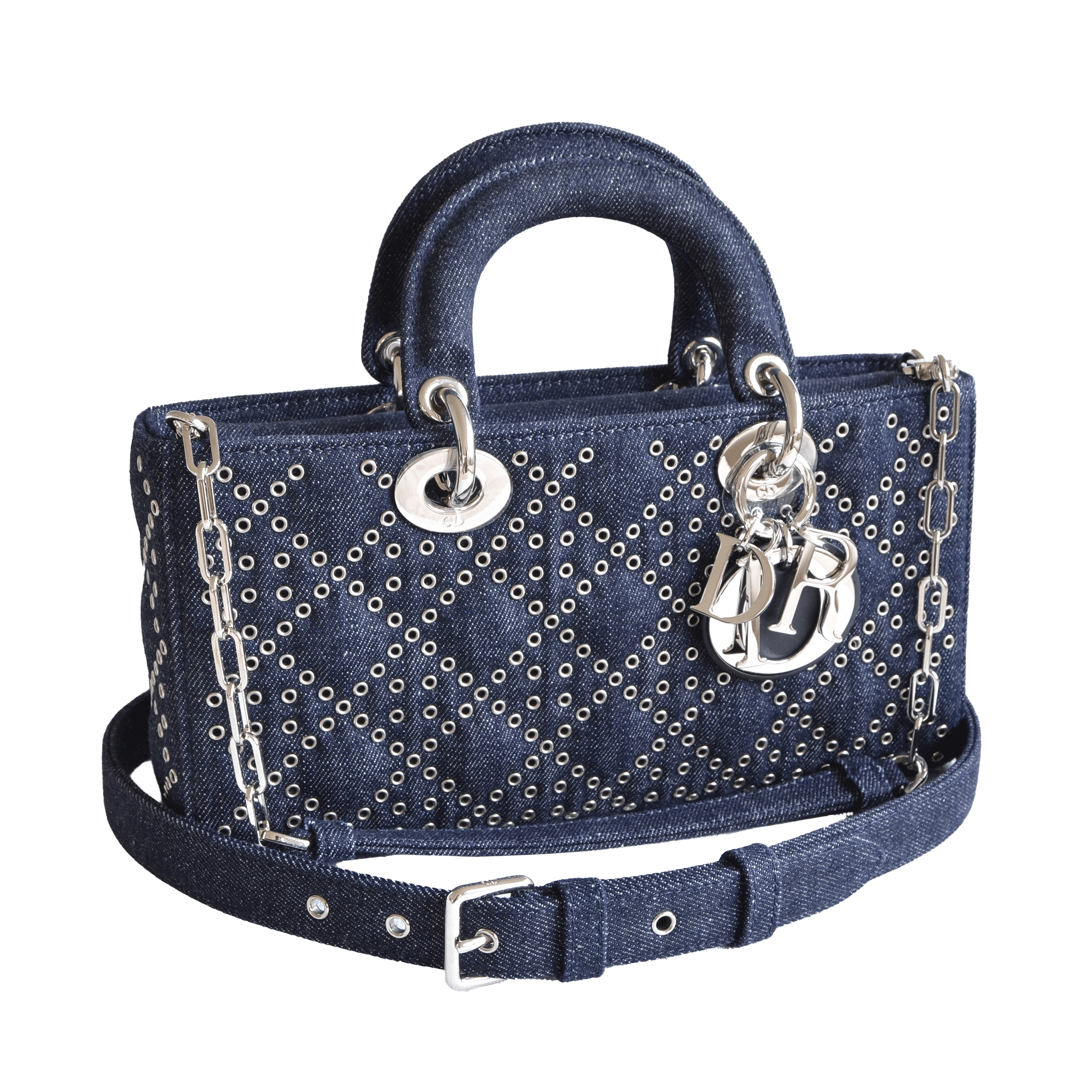 Dior Lady D-Joy Medium Denim Eyelet Handtasche Dunkelblau Second Hand 22497 0