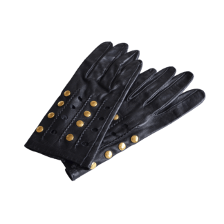 Hermès Clou de Selle Leder Handschuhe Gloves Lambskin Schwarz Vintage Second Hand 22384 0