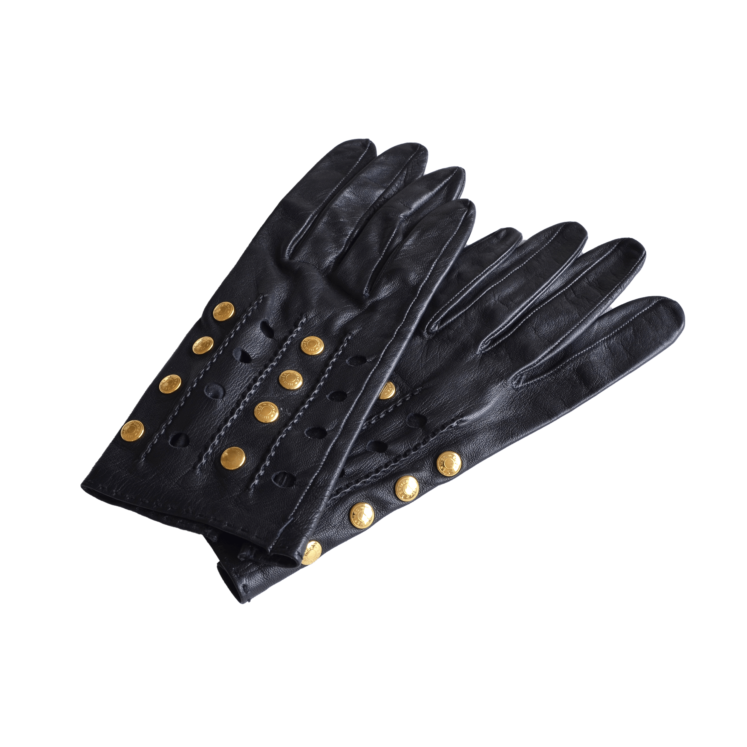 Hermès Clou de Selle Leder Handschuhe Gloves Lambskin Schwarz Vintage Second Hand 22384 0