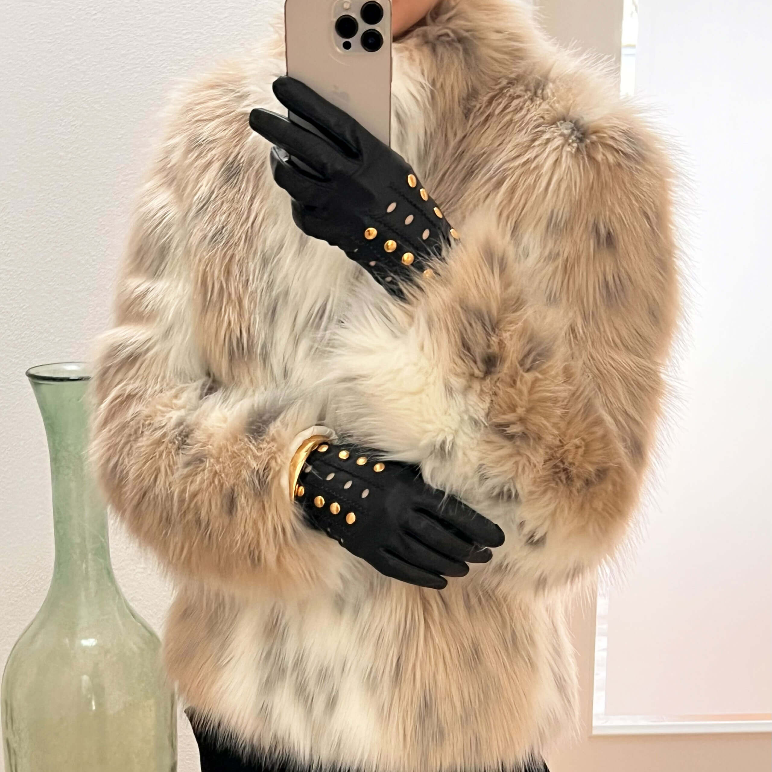 Hermès Clou de Selle Leder Handschuhe Gloves Lambskin Schwarz Vintage Second Hand 22384 Modshot 1