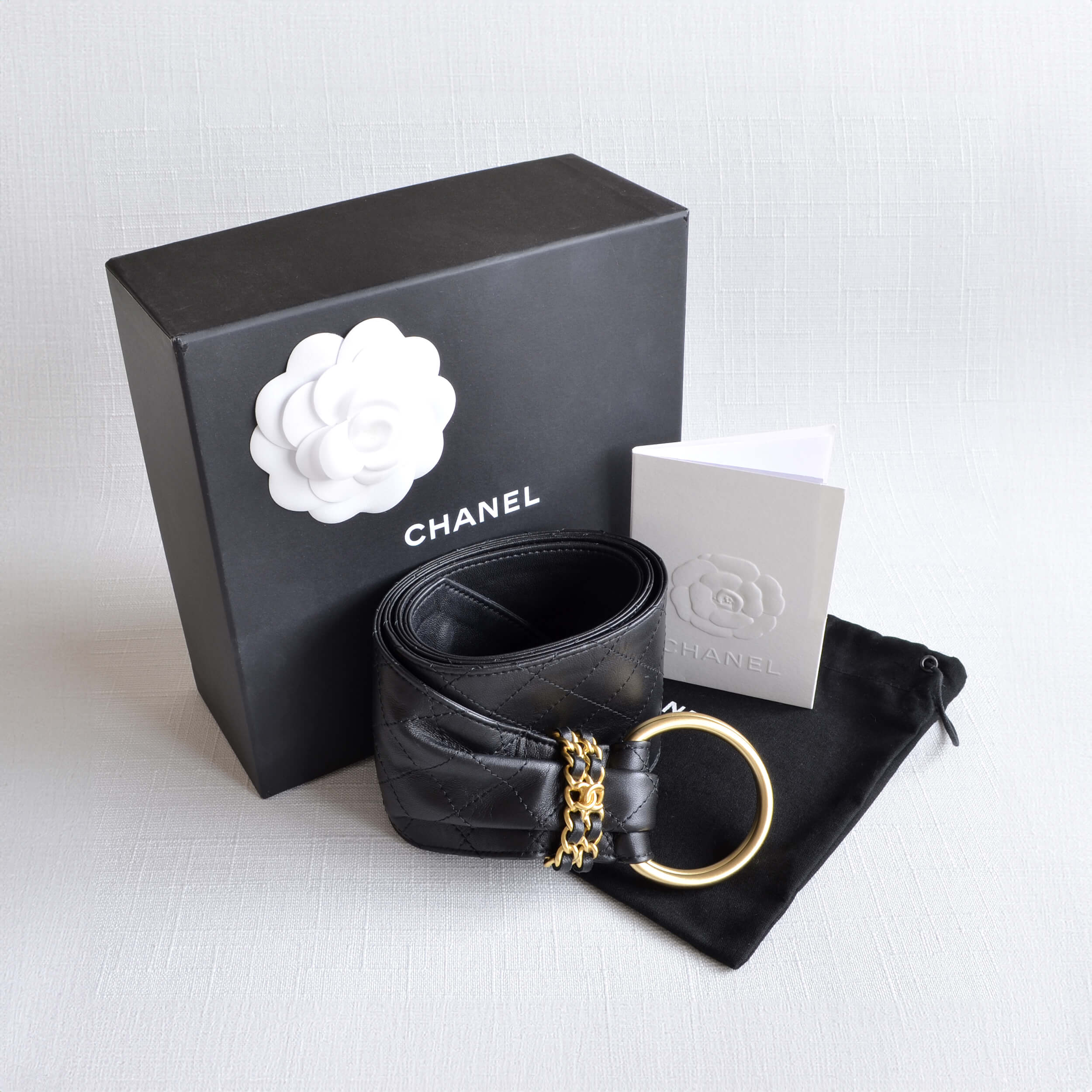 CHANEL 20P Leder Gürtel Waistbelt Schwarz Second Hand 22655 1