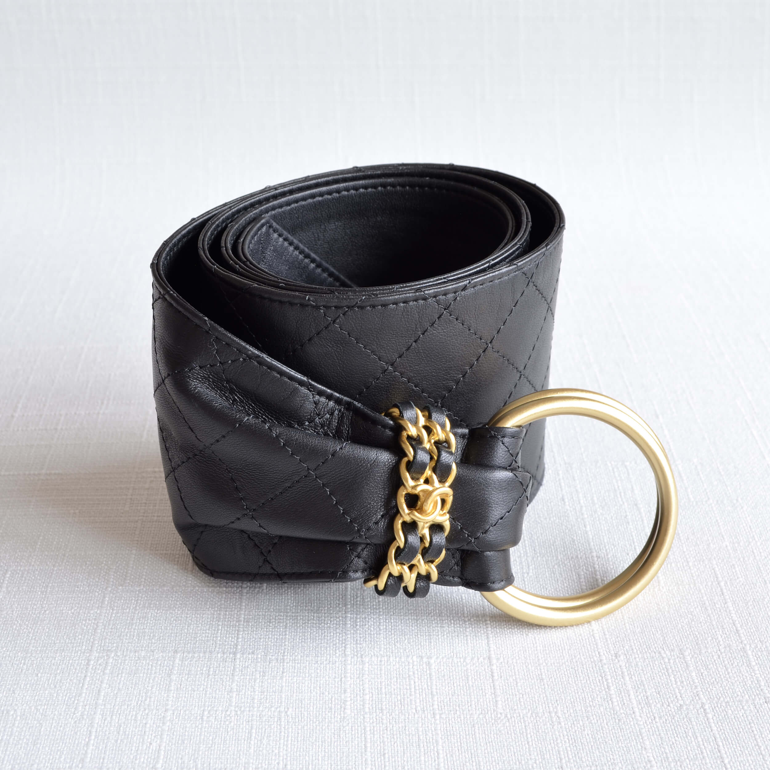 CHANEL 20P Leder Gürtel Waistbelt Schwarz Second Hand 22655 2
