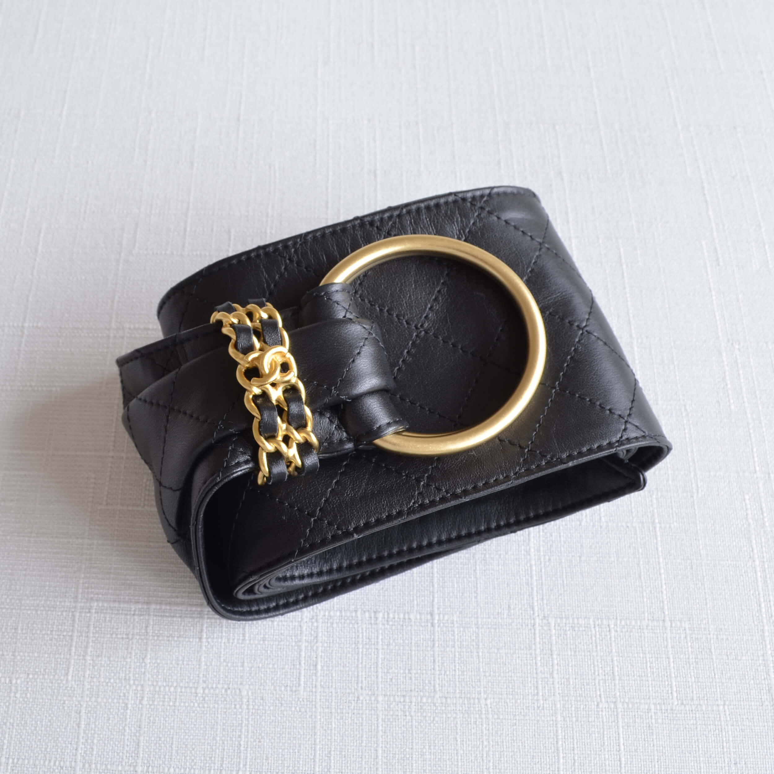 CHANEL 20P Leder Gürtel Waistbelt Schwarz Second Hand 22655 3