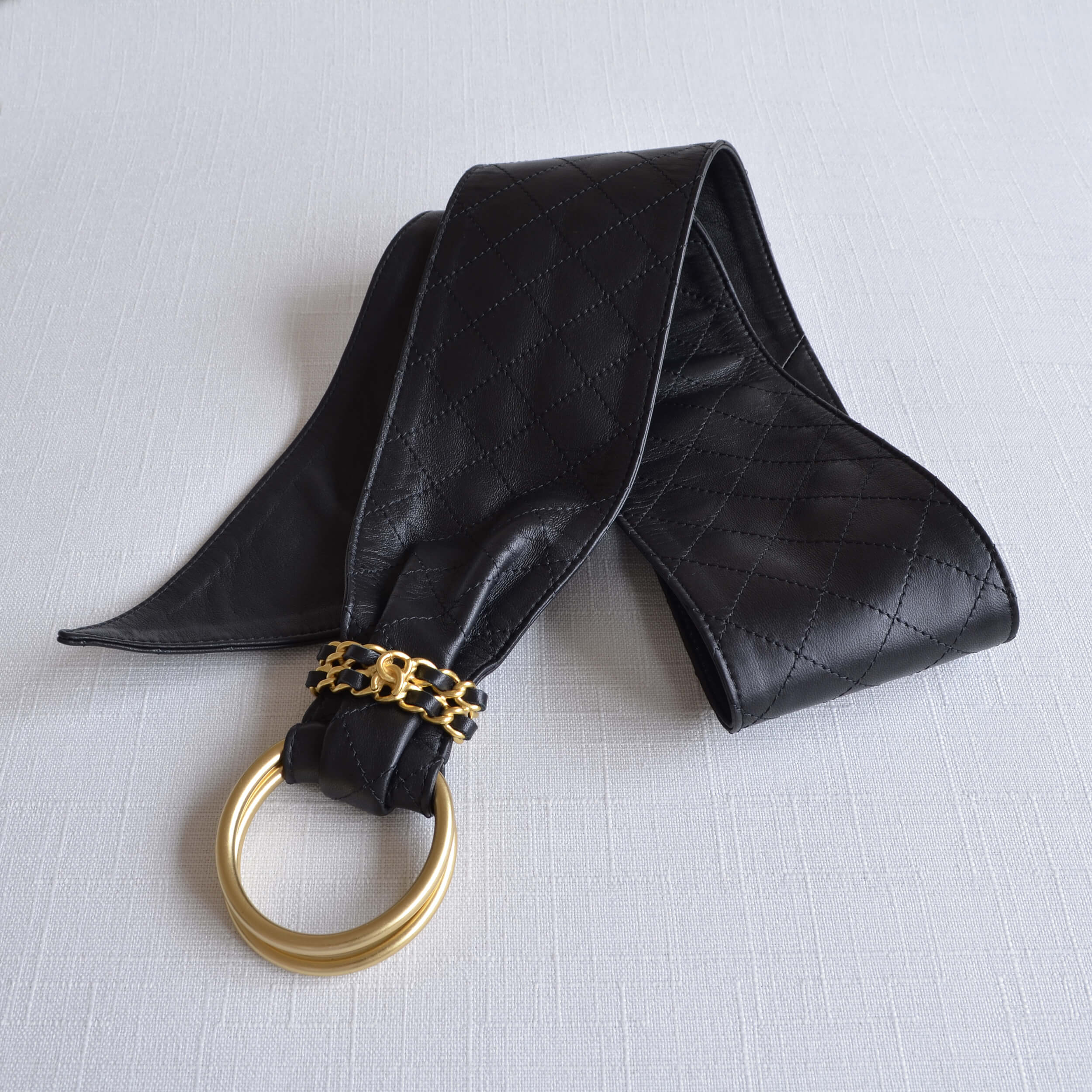 CHANEL 20P Leder Gürtel Waistbelt Schwarz Second Hand 22655 4