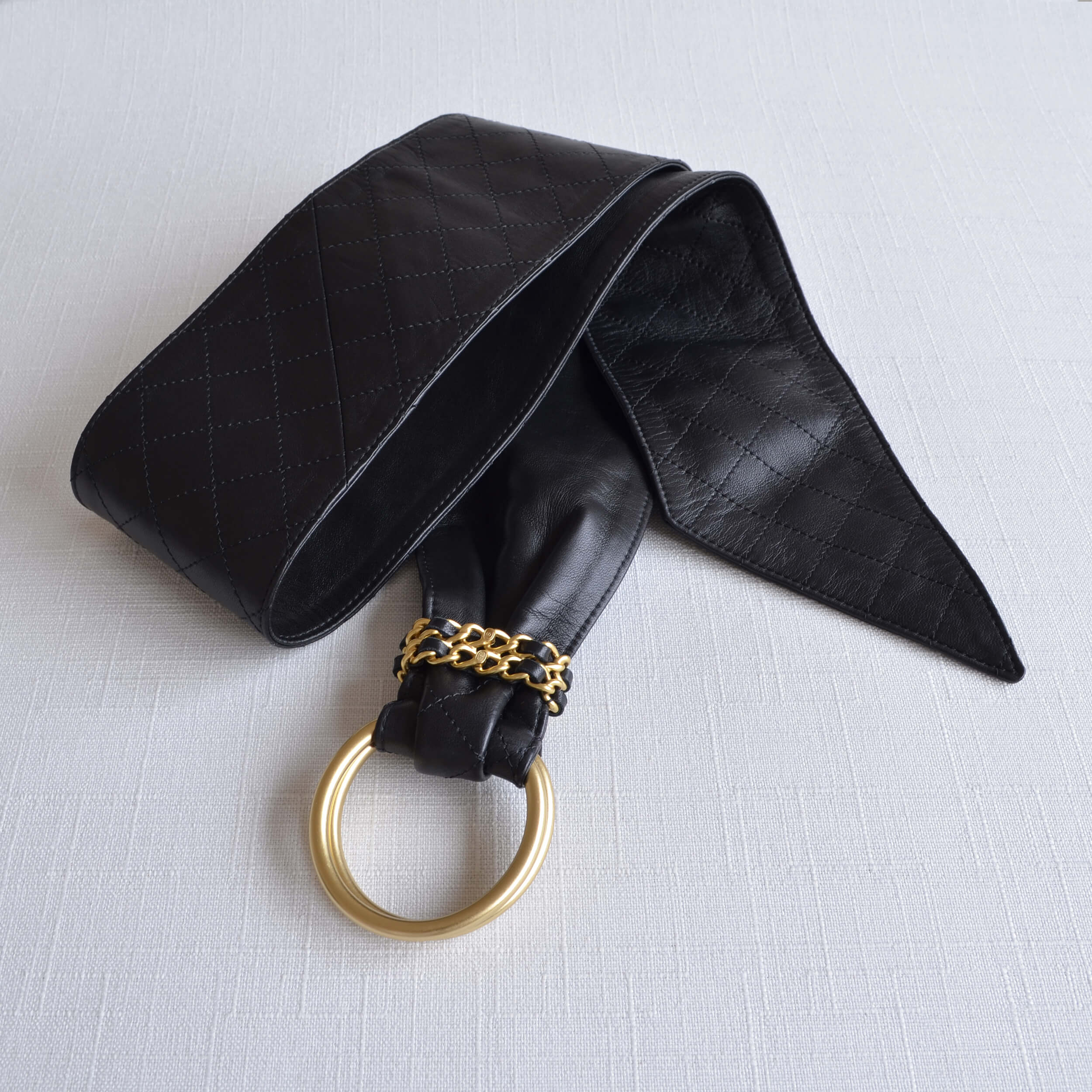 CHANEL 20P Leder Gürtel Waistbelt Schwarz Second Hand 22655 5