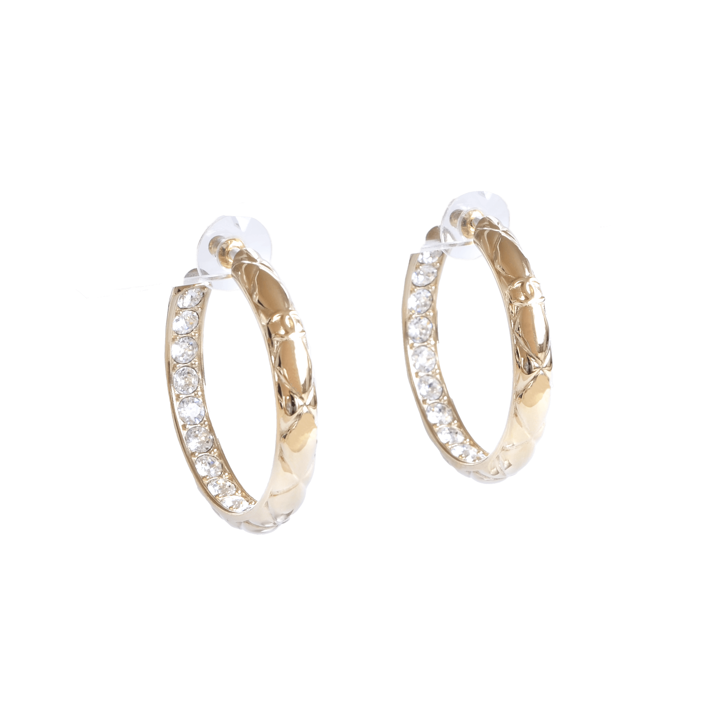 CHANEL 20V CC Quilted Crystal Hoop Earrings Kreolen Ohrringe Second Hand 22825 0