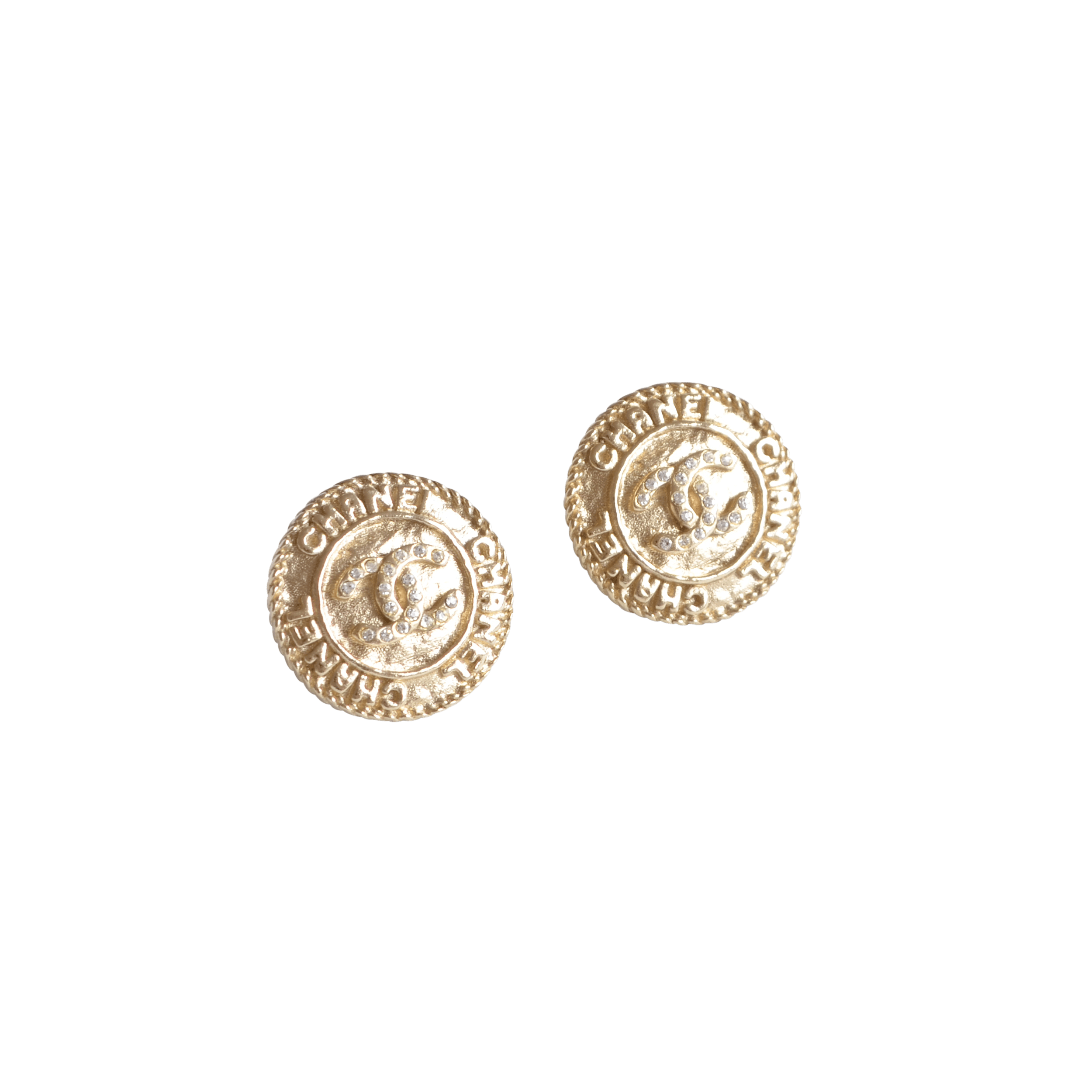 CHANEL 21A CC Button Earrings Knopf Ohrringe Gold Strass Second Hand 22977 2