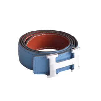 Hermès Vintage H Leder Gürtel 32 mm leather belt blue jean gold pre-loved 32533 00