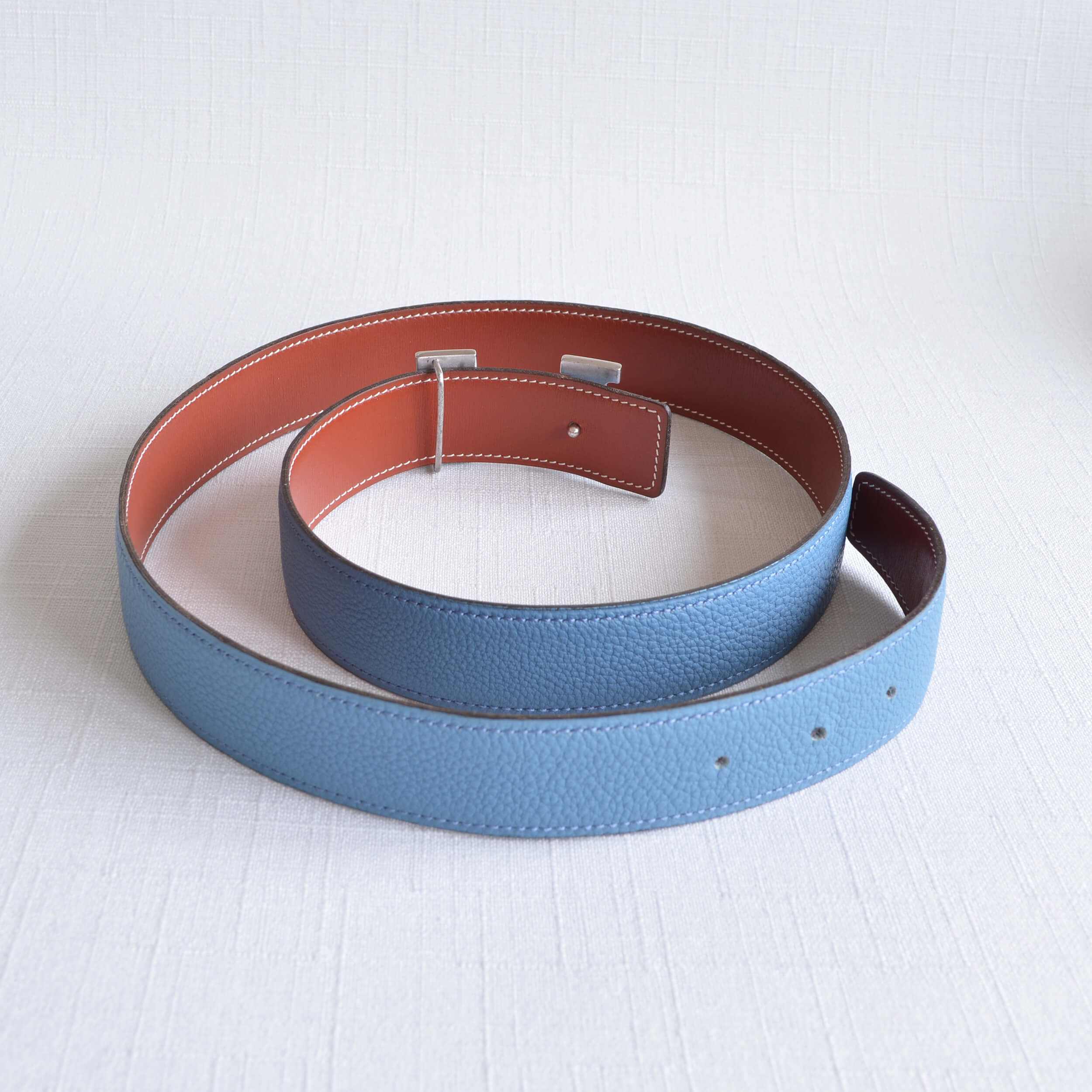 Hermès Vintage H Leder Gürtel 32 mm leather belt blue jean gold pre-loved 32533 1