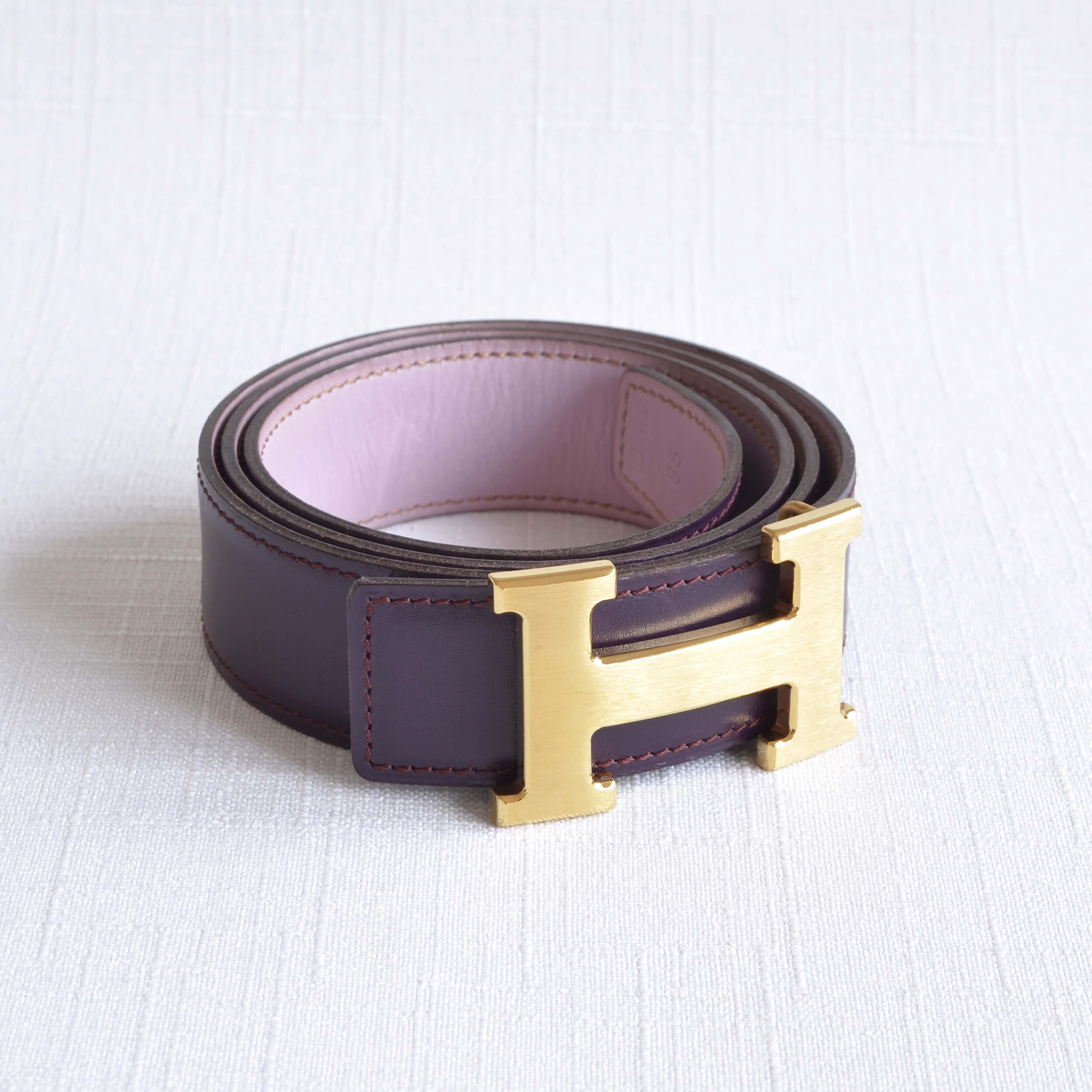 Hermès Vintage H Leder Gürtel 32 mm leather belt prune mauve pre-loved 32534 1
