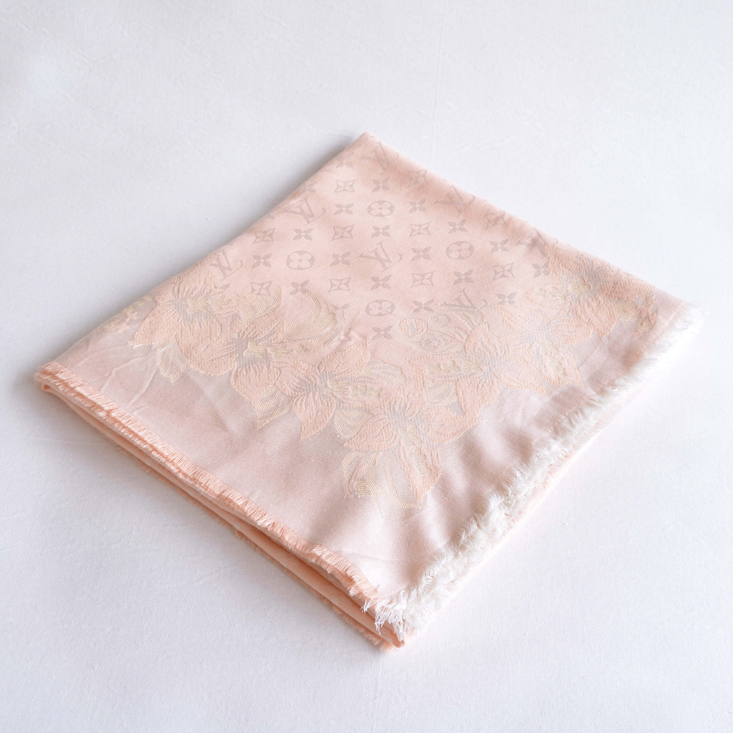 Louis Vuitton Floral Print Monogram Scarf Tuch Stola Nude Pink Pre-Loved 22525 2
