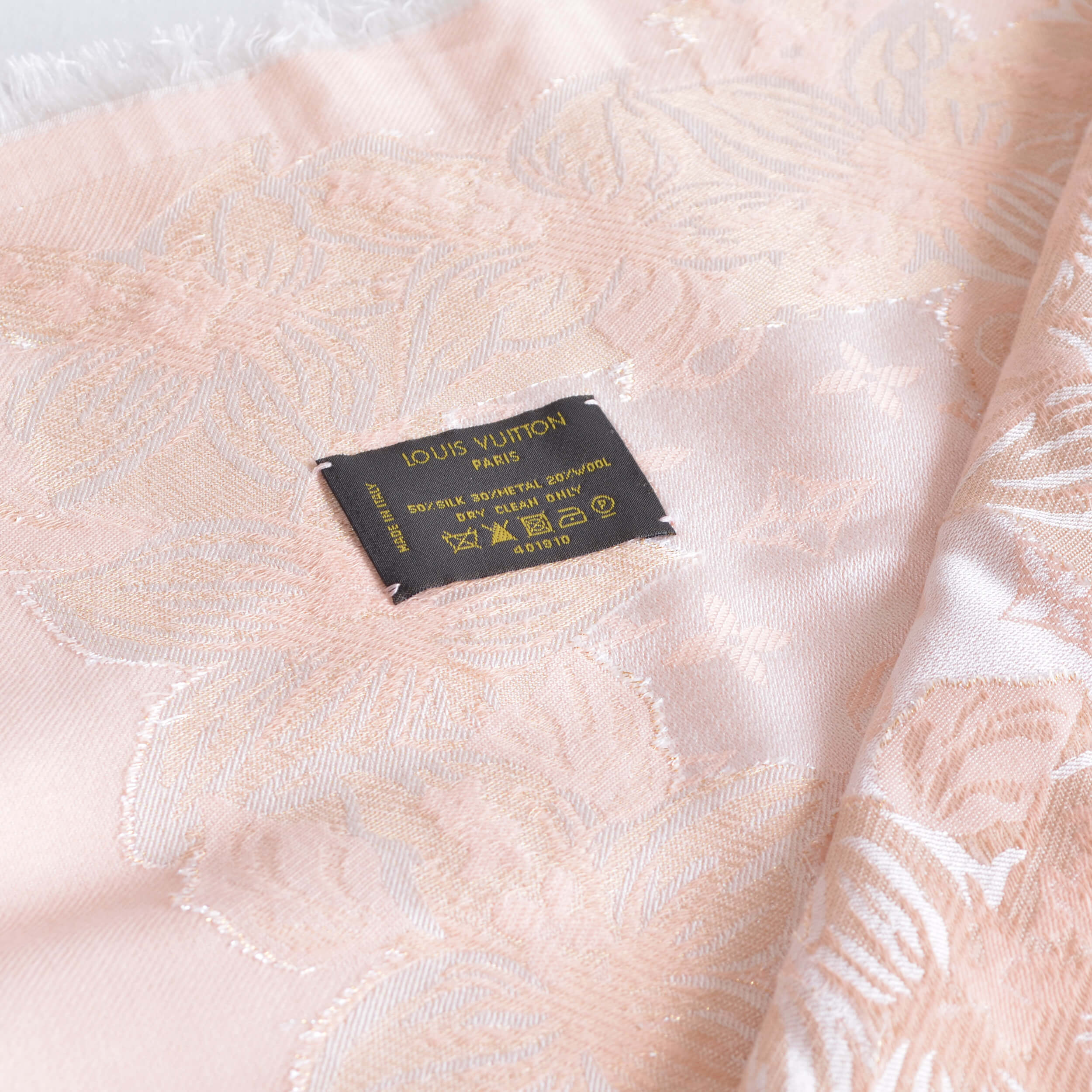 Louis Vuitton Floral Print Monogram Scarf Tuch Stola Nude Pink Pre-Loved 22525 4