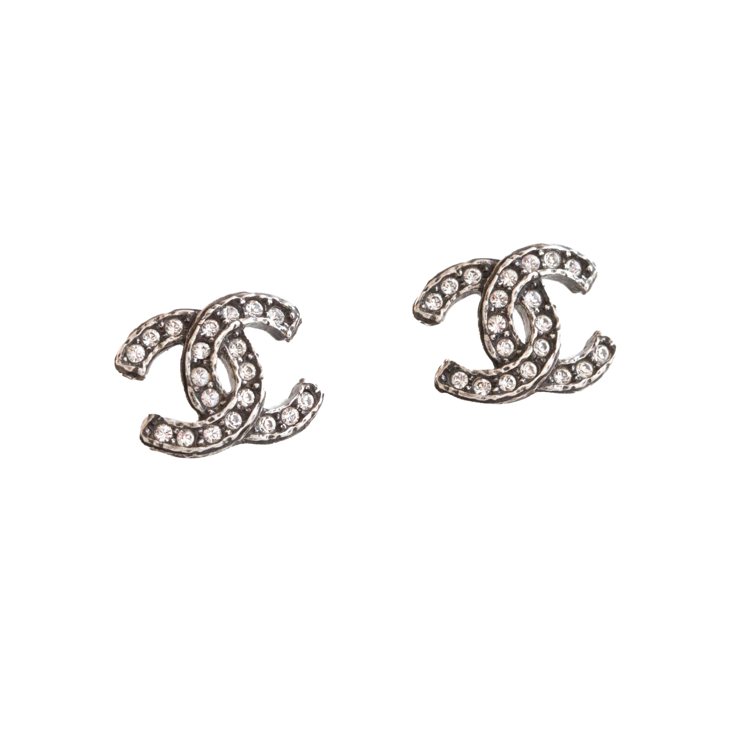 CHANEL 21A CC Crystal Earrings Ohrringe Schwarz Silber Pre-Loved 625125 0