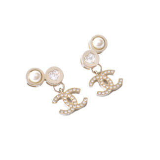 CHANEL 24B CC Drop Earrings Ohrringe Hängeohrringe Hellgold Pre-Loved 1125139 0