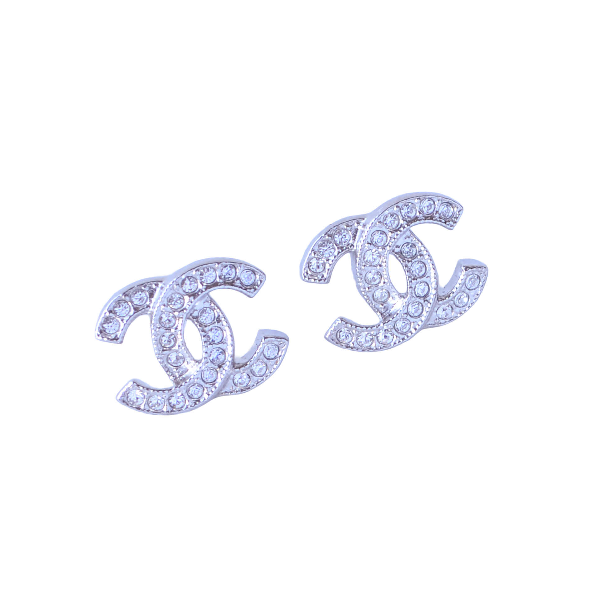 CHANEL 24V CC Crystal Mini Earrings Strass Ohrringe Silber Pre-Loved 12611 0