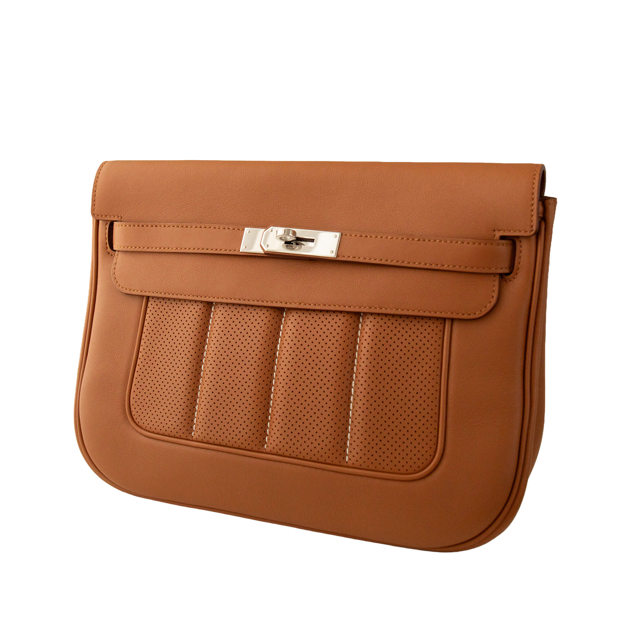 Hermès Berline 28 Swift Leder Handtasche Gold Palladium Pre-Loved 22634 o