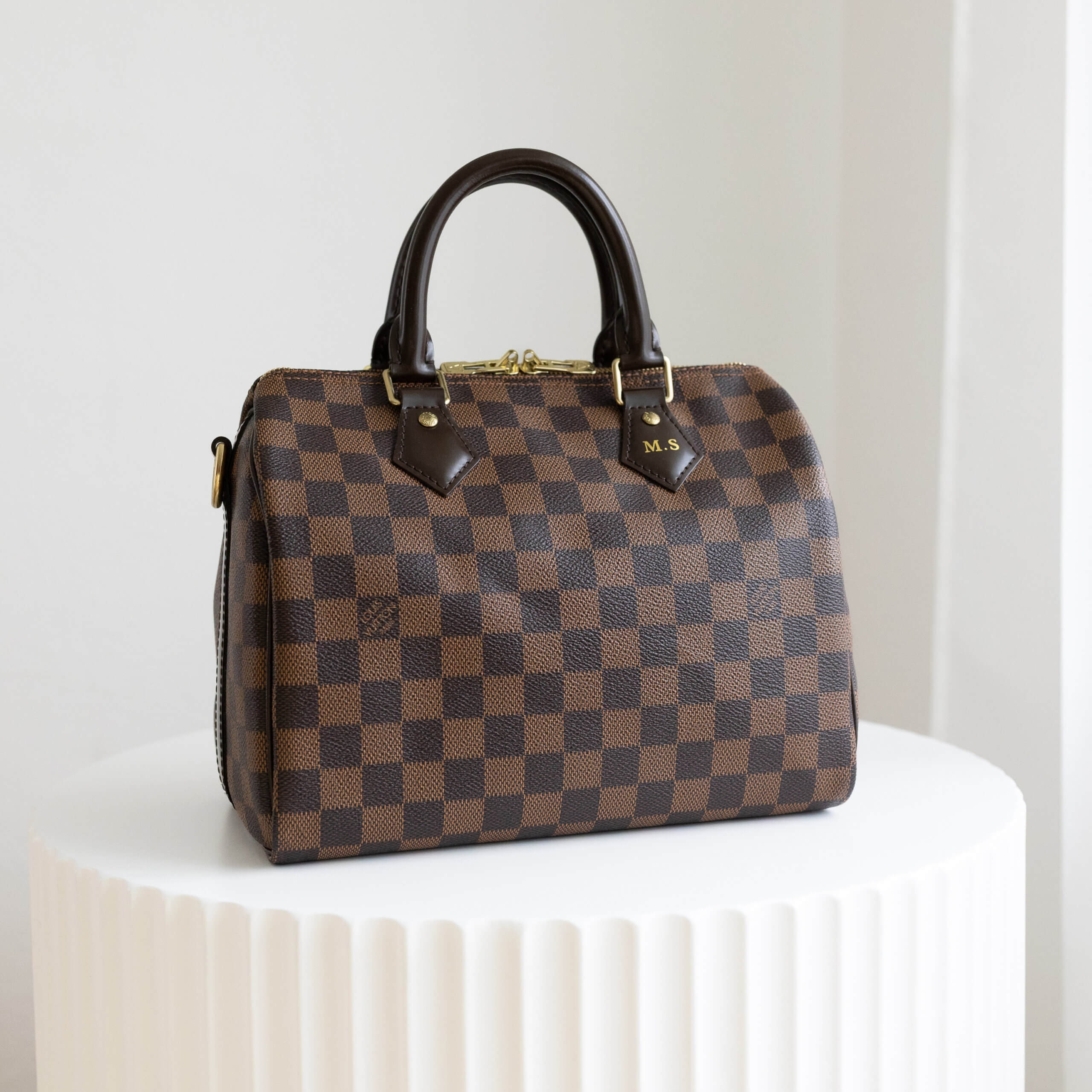 Louis Vuitton Speedy Bandouliere 25 Damier Ebene Canvas Handtasche Braun Pre-Loved 32621 1