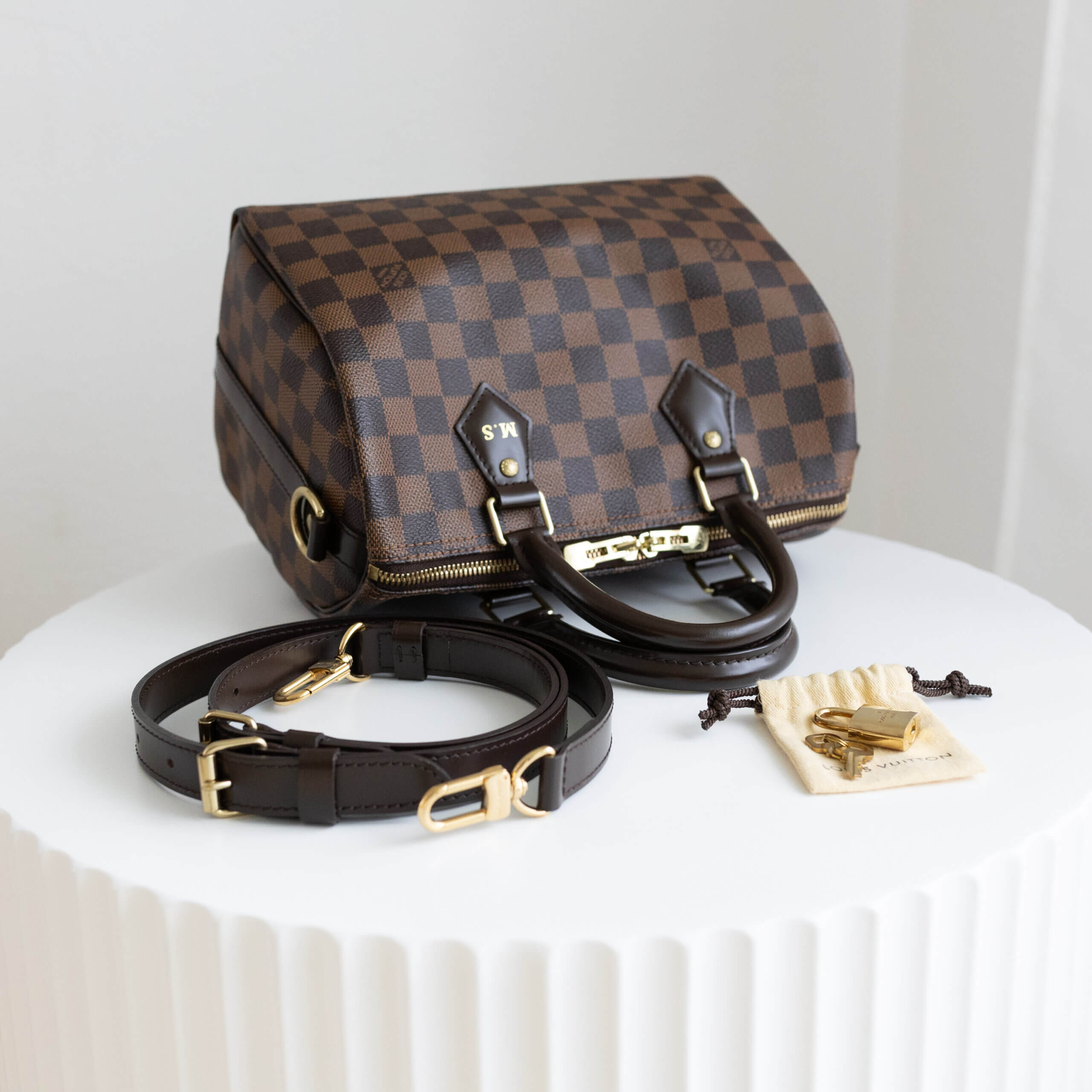 Louis Vuitton Speedy Bandouliere 25 Damier Ebene Canvas Handtasche Braun Pre-Loved 32621 5