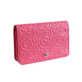 CHANEL Camellia Wallet On Chain WOC Leder Handtasche Fuchsia Pre-Loved 426110 0